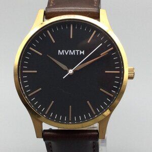 MVMT The 40 Men Watch 40mm Gold Tone Brown Leather Band New Battery